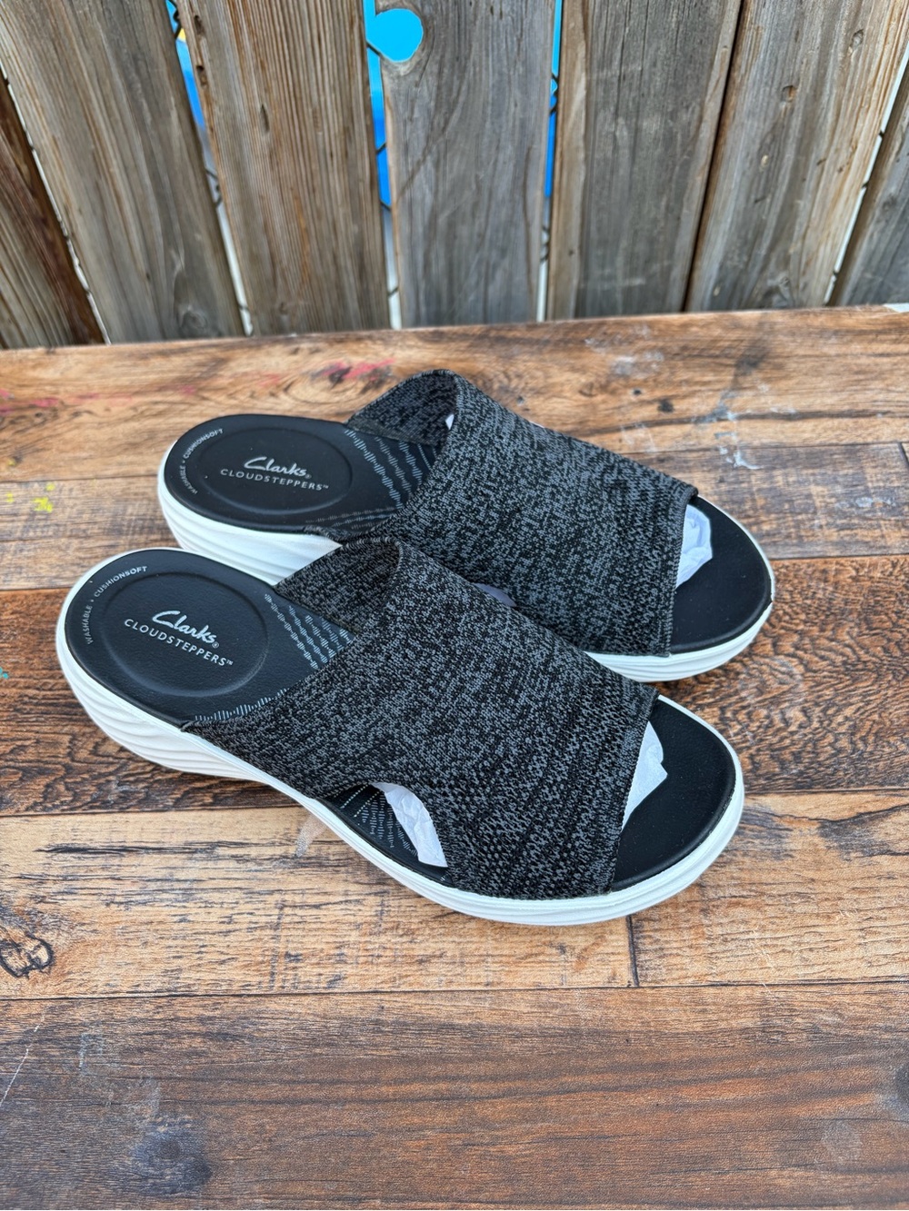 Clarks Black Knit Slip-On Platform Mules Women’s Size 7.5 - Picture 7 of 15